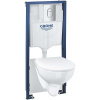 GROHE Solido 6v1 - prvok pre závesné WC, stavebná výška 113 cm + nástenná prípojka + závesné WC Rimless a Softclose WC sedadlo Bau Ceramic + ovládacie tlačidlo Arena Cosmopolitan (chróm) + súprava na