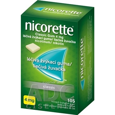 Nicorette Classic Gum 4 mg gum med (blis. PVC/Al) 1x105 ks, 3574660611823