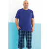 Modré a kárované pánské pyžamo s krátkým rukávem a delšími kraťasy s knoflíky u krku 2XL-4XL 1P1963 modrá 3XL + První výměna zboží zdarma.