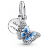 PANDORA Moments 790757C01 Dvojitý visiaci Modrý motýľ a citát (Ag 925/1000, 1,8 g)