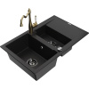 Mexen Gaspar, granitový drez 752x436x161 mm, 1,5-komorový a drezová batéria Carla, čierna, 6507-77-670700-50-B