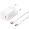 Baseus GaN nabíjačka (P10110902213-00) – USB-C, 30 W, rýchle nabíjanie, kábel USB-C 100 W (1 m), Moon White