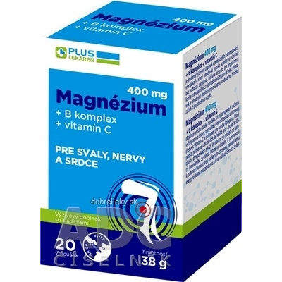 PLUS LEKÁREŇ Magnézium 400 mg+B komplex+vitamín C vrecúška s príchuťou grep 1x20 ks