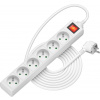 Predlžovací kábel AlzaPower predlžovací prívod 230V 6 zásuviek 5m s vypínačom biely (APW-LV-A50F1W)