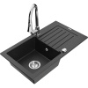 Mexen Pablo, 1-komorový granitový drez 752x436x161 mm a drezová batéria Elia, čierna-strieborná metalíza, 6510-73-670101-00