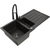 Mexen Andres granitový drez 1,5-komorový s odkvapkávačom a kuchynskou batériou Aster, čierny/zlatý metalický