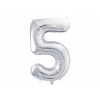 PartyDeco Fóliový balón narodeninové číslo 5 strieborný 86cm
