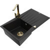 Mexen Cesar granitový drezy 1-komorový s odkvapkávačom a kuchynskou batériou Rita, čierny - 6514-77-670300-50