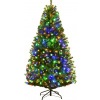 COSTWAY 150 cm LED umelý vianočný stromček so 600 PVC ihličkami, 150LED, 11 svetelných režimov, 5 zmien farieb a kovový stojan, jedľa, vianočný stromček, zelený