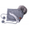 BABY NELLYS Zimná čiapka s fleecom a chlupáčková. bambuľka Star + komínok - sivá Baby Nellys
