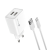 Sturdo Sturdo sieťová nabíjačka 2,1A 2xUSB + Lightning.kábel, Biely NSI-0089-STU-LIGHT