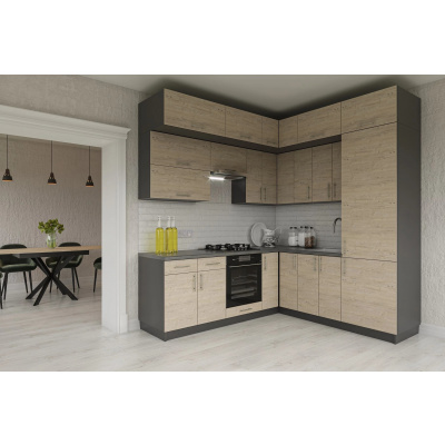 Casarredo HORIZONT R3PA moderná kuchyňa 230 x 230, dub prímorský / grafit