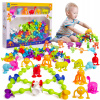 Penové bloky, puzzle - Štrukturálne bloky sacie šálky + figuríny 96 EL. (STAVEBNICE PRÍSAVKA + čísla 96 el.)