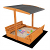Detské drevené uzatvárateľné pieskovisko s lavičkami a strieškou Baby Mix 120x120 cm sivé