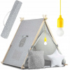 TIPI stan pre deti HOUSE Vankúše LED LAMP PREMIUM Bavlna Nukido (Stan Nukido Detský domček so svetlom - sivý)
