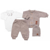 5-dielna pletená sada Baby Nellys - Boy, body, nohavice, sveter, čiapočka, motýlik - béžov, 56 (1-2m)
