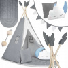 TIPI detský stan TEEPEE Garland Vankúše VEĽKÝ MAT STABILIZÁTOR (NK-406 Nukido tipi stan pre deti - šedý)