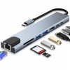 HUB USB-C ROZDEĽOVAČ ADAPTÉR 8v1 HDMI 4K micro SD USB 3.0 RJ45 LAN MACBOOK