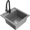Mexen Vito granitový drez 1-komorový s kuchynskou batériou Elia, sivý - 6503-71-670101-70