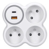 Solight rozbočka, 3x 16A, USB A+C rychlonabíječka 20W PD, bílá-šedá