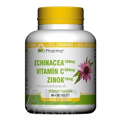 BIO Pharma Echinacea, Vitamín C, Zinok tbl 90+30 (33% ZADARMO) (120 ks)