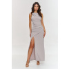 Makadamia Maxi šaty so záhybom a hľbokým rozparkom | svetlobéžová M880 - 40 (L) M880