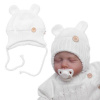Baby Nellys Pletená čiapka s uškami na zaväzovanie Made with Love, biela, veľ. 80/86, 80/86 (12-18m)