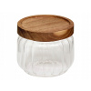 SKLENENÁ NÁDOBA NA POTRAVINY 300 ML S DREVENÝM VIEČKOM 9X8,5 CM