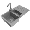 Mexen Matias granitový drez s 1,5 komorou s odkvapkávacou plochou a kuchynskou batériou Duero, sivý - 6502-71-671600-71