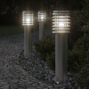 Záhradné lampy na stĺpiku s zásuvkou, 3 ks, strieborné, 60 cm
