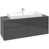 VILLEROY & BOCH Collaro závesná skrinka pod umývadlo na dosku (umývadlo v strede), 4 zásuvky, 1400 x 500 x 548 mm, Glossy Grey, C09200FP