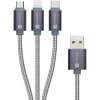 CONNECT IT Wirez 3in1 USB-C & Micro USB & Lightning, strieborný, 1,2 m CI-1229