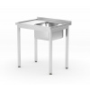 Stôl s jedným drezom a s policou – pravý, skrutkovaný, HENDI, Kitchen Line, Pravá strana, 800x600x(H)850mm