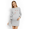 Be MaaMaa Elegantní těhotenské šaty, tunika s výšivkou a stuhou, L/XL - sv. šedé (kojící)