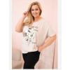 Kesi Włoski Dámska blúzka Plus Size z viskózy s kvetinovou potlačou a nápisom béžová