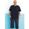 Modré a šedě kárované pánské pyžamo s krátkým rukávem a delšími kraťasy s knoflíky u krku 2XL-4XL 1P1958 modrá 2XL + První výměna zboží zdarma.