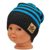 BABY NELLYS Jesenná/zimní prúžkovaná čiapka - grafit/tyrkys 116 (5-6r)