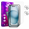 AppleMix Tvrdené sklo JP Mega Pack pre Apple iPhone 15 Plus - číre - sada 3 kusov + aplikátor + 2x sklo na objektív