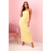 Legínovo Dámske maxi šaty s odhaleným chrbtom a riasením tmavo ružové Farba: Žltá, Veľkosť: UNI
