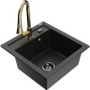 Mexen Vito žľabový granitový 1-komorový s kuchynskou batériou Elia, čierny/zlatý metalický - 6503-75-670101-50-B