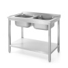 Stôl s dvomi drezmi a s policou – skrutkovaný, HENDI, Kitchen Line, 1000x600x(H)850mm