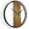 Veľký nástenný dubový drevený hodinový stroj LOFT OVAL kov 80 cm, tichý do obývacej izby