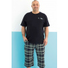 Modré a zeleně kárované pánské pyžamo s krátkým rukávem a delšími kraťasy s knoflíky u krku 2XL-4XL 1P1957 modrá 3XL + První výměna zboží zdarma.