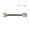 Titánový piercing do bradavky s vnútorným závitom a zirkónmi Amelia Farba: Zlatá / Číra, Velikost koncovky: 5 mm, Délka / Průměr: 14 mm