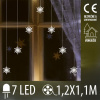 Vianočná led svetelná záclona vonkajšia - záves - vločky - 7 led - 1,2m - teplá biela