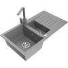 Mexen Matias, granitový drez 900x505x200 mm, 1,5-komorový a šedá batéria Rita, šedá, 6502-71-670300-71
