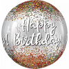Foliový balonek koule konfetový Happy Birthday 40 cm