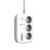Tellur Smart WiFi Power Strip, 3x zásuvka, 2x USB 2.4A, 1x USB QC18W, 1x USB-C PD30W, 2m, bílá