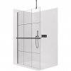 CERANO - Sprchová zástena Walk-in Onyx Top Round Ľ/P - 8 mm - guľatá vzpera + polička/držiak na uteráky - čierna matná, industriálne sklo - 140x200 cm