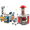 Set kuchynka skladacia Tefal Opencook Smoby červená s kávovarom a chladničkou a obchod Supermarket s pokladňou a skenerom